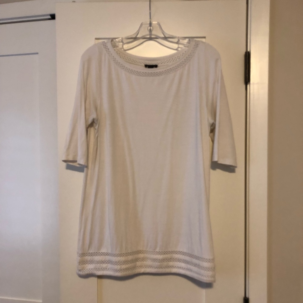 Cream tunic with open weave at neckline and hem